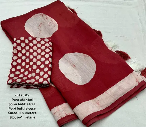 Pure Chanderi Cotton With Hand Batik Polka Designs Saree