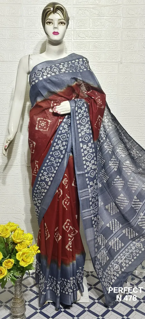 Pure Cotton Slub Saree with Traditional Batik Print