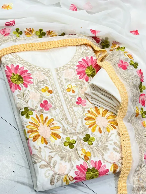 Elegant Roman Silk Kashmiri Butta Work Salwar Suit Set