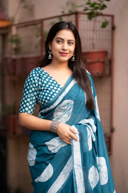 Pure Chanderi Cotton With Hand Batik Polka Designs