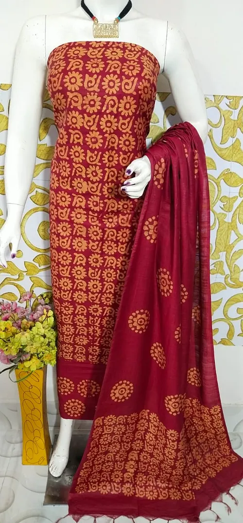 Royal Katan Silk Suit with Traditional Salab Batik