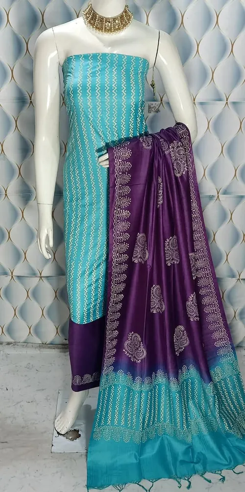 Hand Block Printed Cotton Suit Piece – Dual Dye Artisanal Design