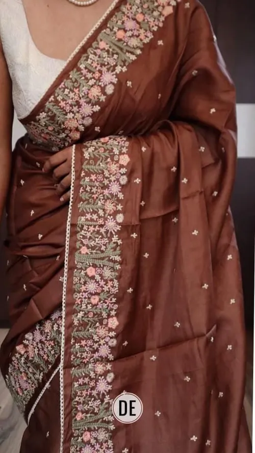 Elegant Hand-Embroidered Pure Tussar Silk Saree – Timeless Traditional Drape
