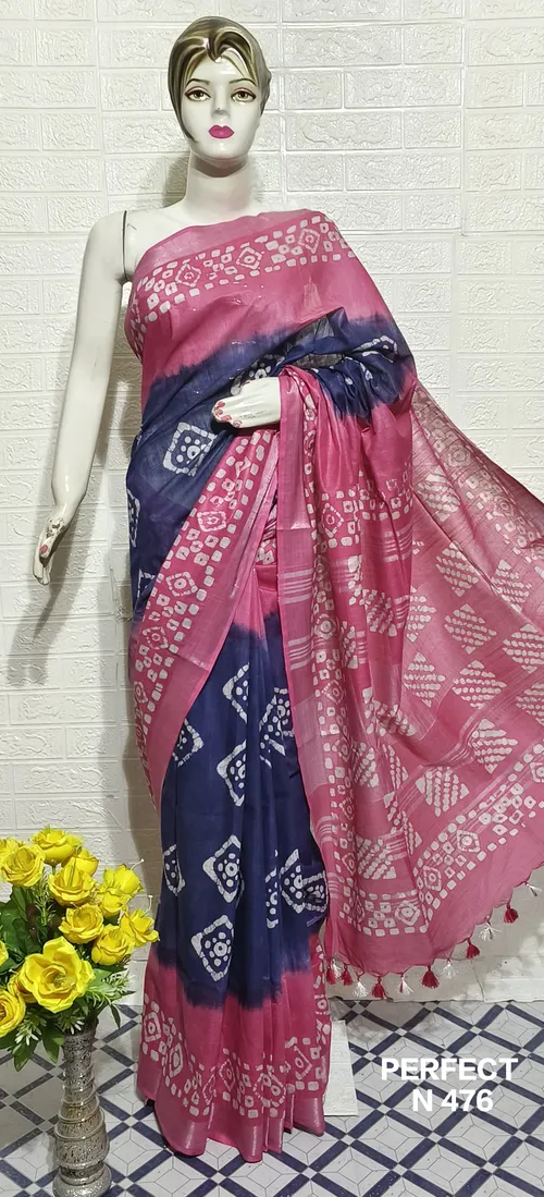 Elegant Cotton Slub Saree with Intricate Batik Print