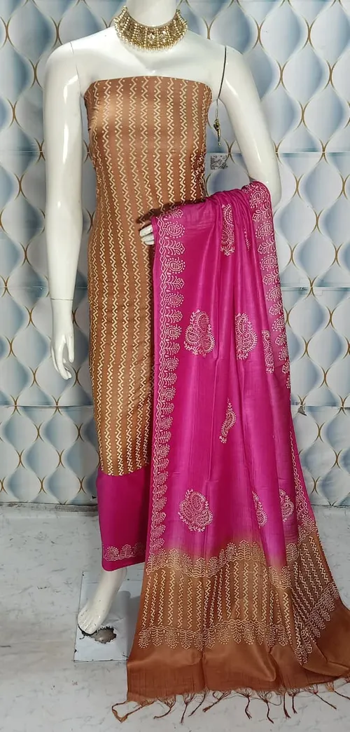 Hand Block Printed Cotton Suit Piece – Dual Dye Artisanal Design