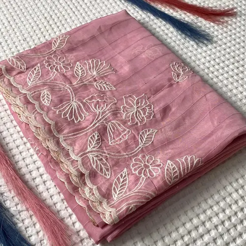 Premium Quality Soft Feel Organza Saree with White Thread Work