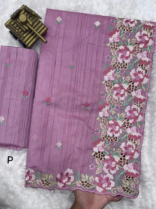 Embrace your femininity & make a statement with our stunning cut work Visca Slub Silk Saree. 