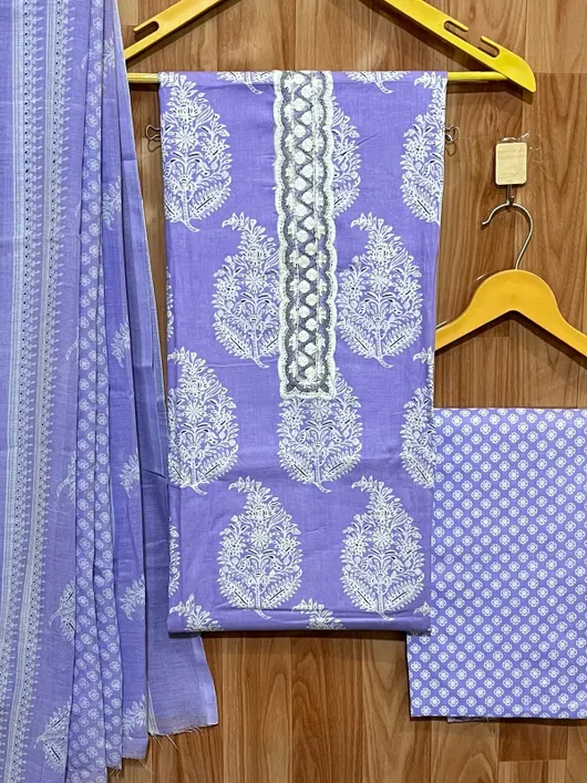 Elegant Leaf Design Print Work Cotton Salwars