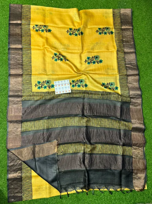  Premium Tussar Silk Printed Saree with Silk Mark Certification