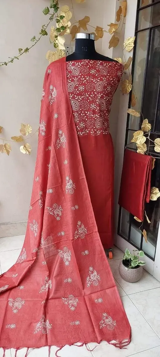 Classic Linen Embroidered Dress Material