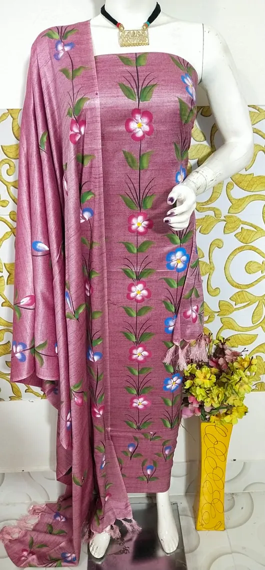 Elegant Dupion Salab Hand-Painted Suit Set – Artistic Ethnic Charm