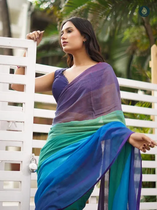 Women Pure Handloom Cotton Saree, Multicolor