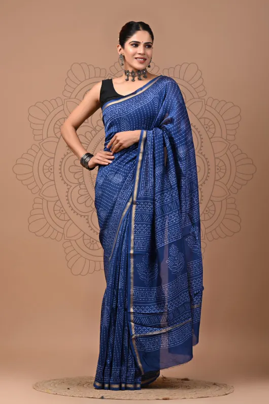 Hand-block printed Chanderi Cotton Saree