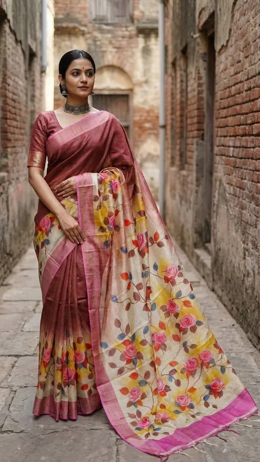 Varnika Pure Tussar Silk Handpaint Saree
