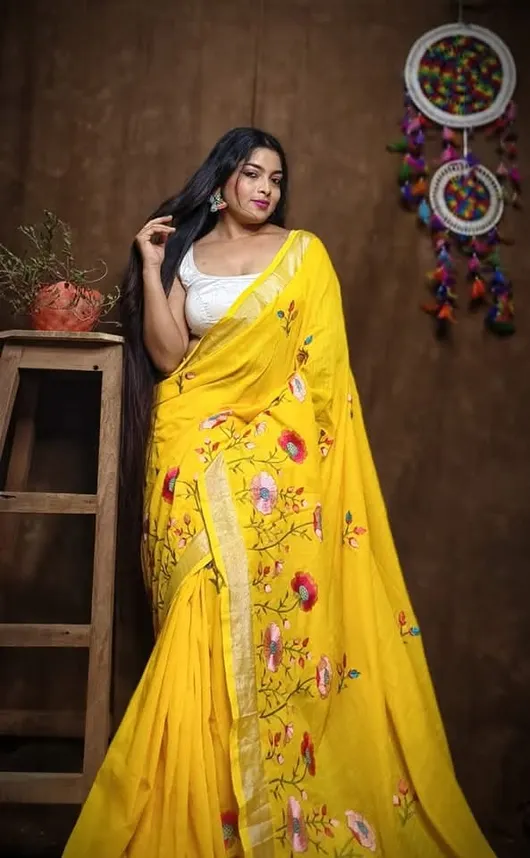 Linen Sarees Hand Embroidery