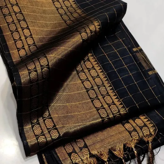 Elegant Maheshwari Semi-Silk Saree with Reddish Zari Weaving