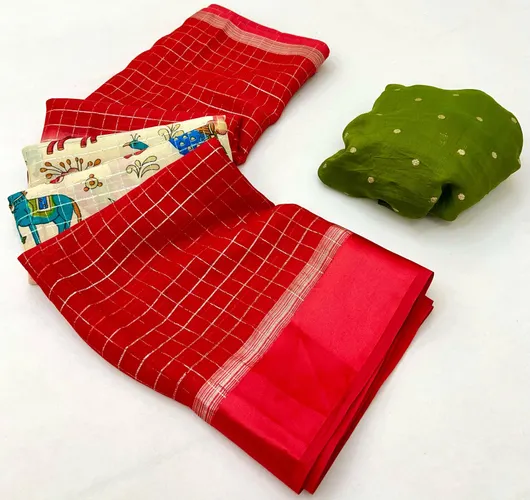 Elegant Soft Moss Chex Weaving Sarees