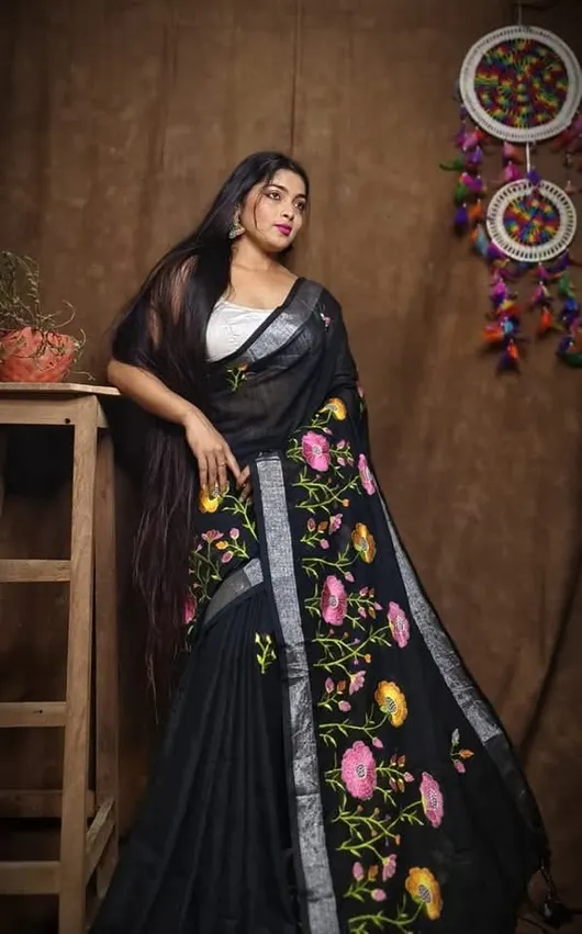Linen Sarees with Beautiful Hand Embroidery Sarees
