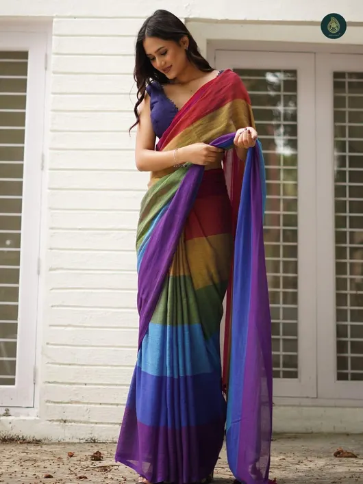 Women's Soft Cotton Saree, Without Blouse Piece, MultiColours
