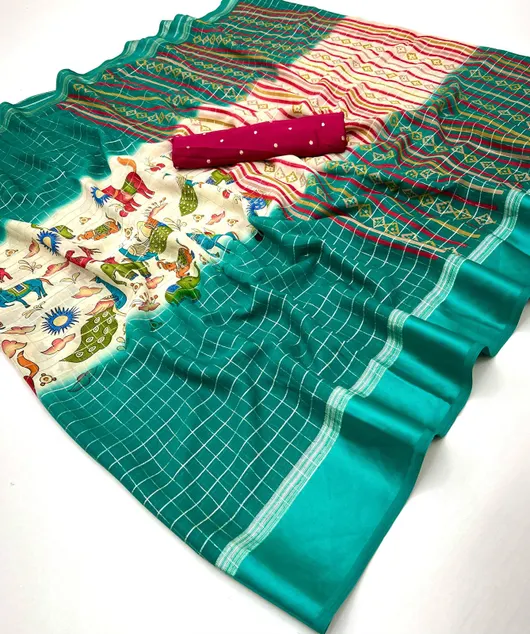 Elegant Soft Moss Chex Weaving Saree