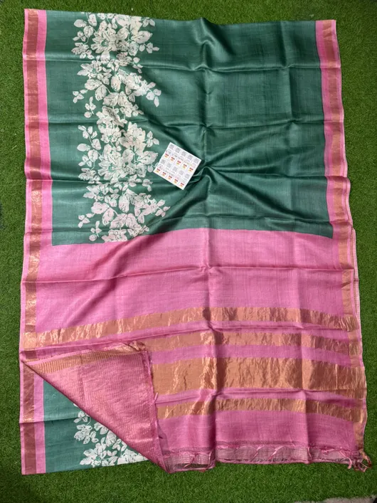 Premium Tussar Silk Printed Saree with Silk Mark Certification