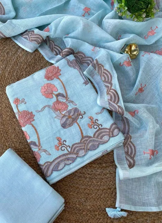 Pure Linen by Linen Attire with Elegant Floral Embroidery Work – Premium Handcrafted Ethnic Wear