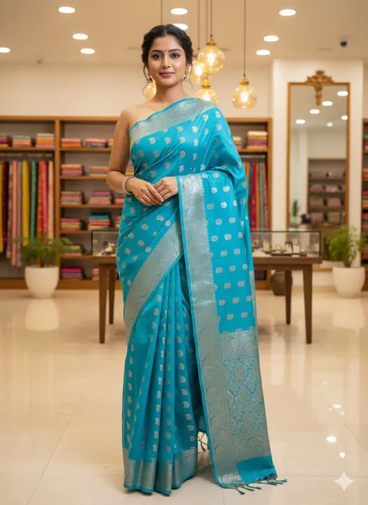 Soft Kota Stepple Saree with Banarasi Jacquard Woven Designs & Elegant Finish