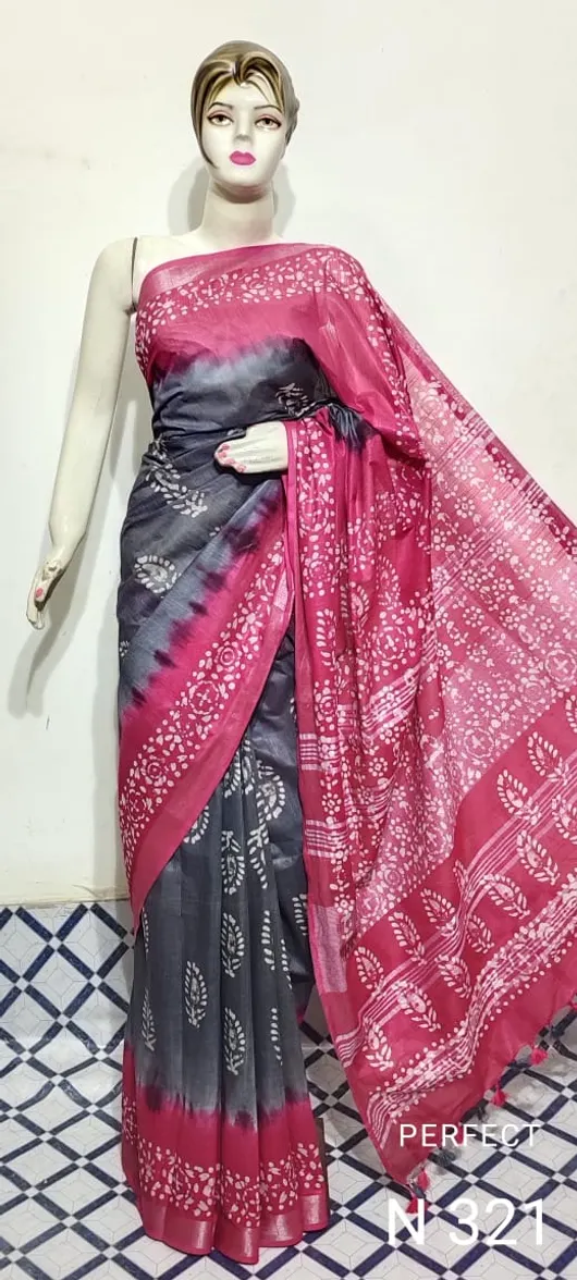 Elegant Cotton Slub Saree with Intricate Batik Print