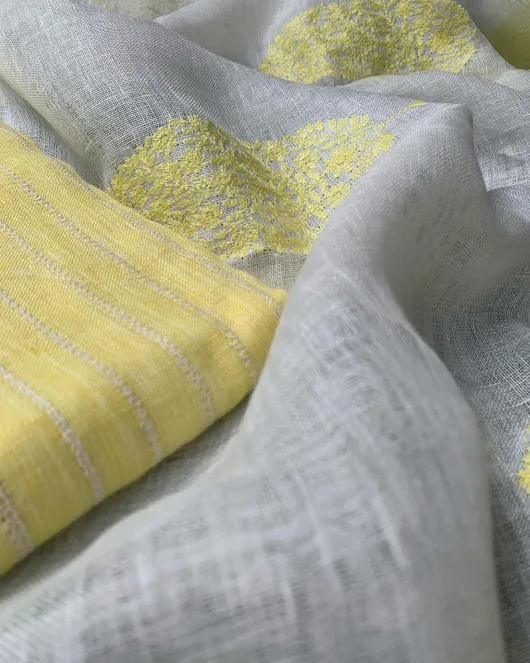 Linen Bloom Embroidered Dress Material