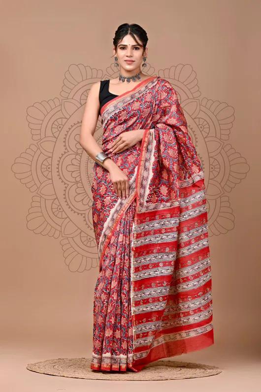 Traditional Ajrakh & Bagru Print Sarees
