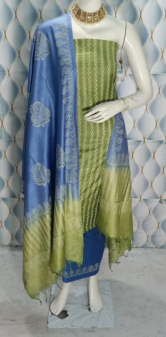 Hand Block Printed Cotton Suit Piece – Dual Dye Artisanal Design