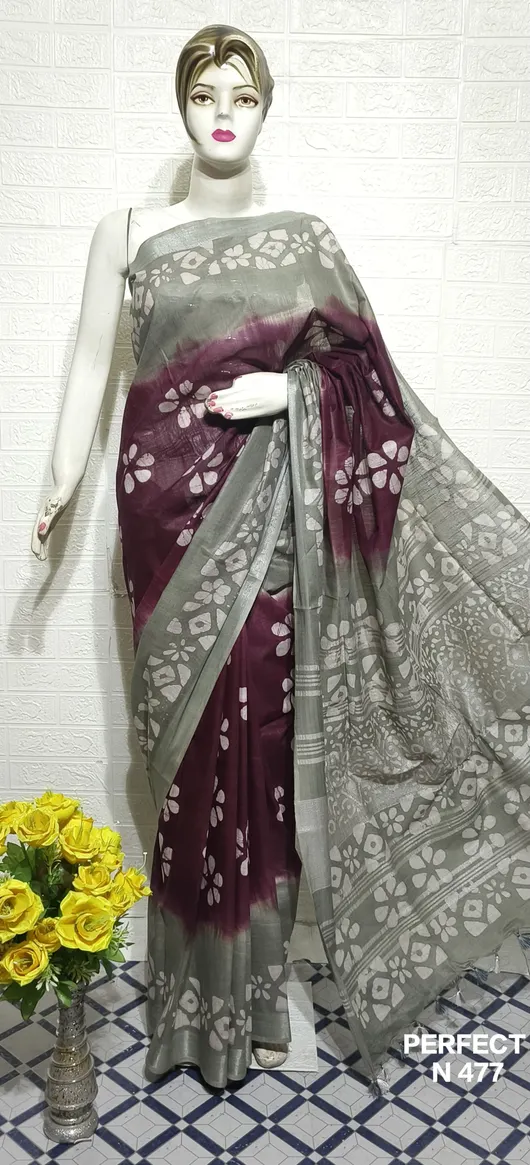 Pure Cotton Slub Saree with Traditional Batik Print