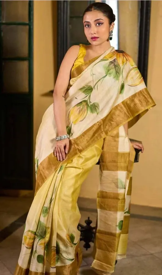 Exclusive  Varnika Pure Tussar Silk Handpainted Saree