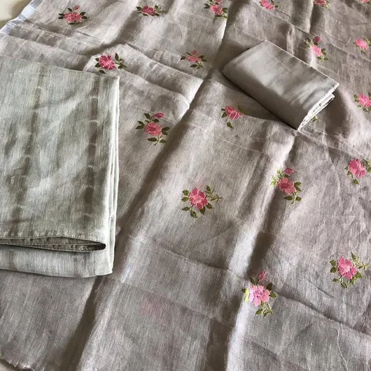 Pure Linen by Linen Floral Embroidery Work Salwar Suit – Elegant Hand-Embroidered Ethnic Wear for Women