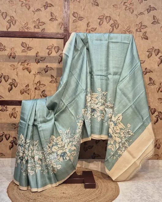 Pure Desi Tussar Silk Handloom Masterpiece with Hand Block & Digital Artwork