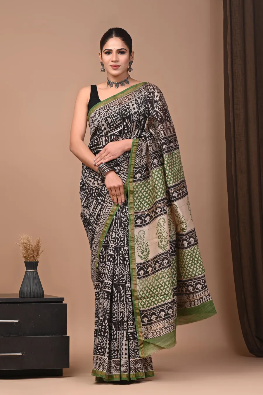 Traditional Ajrakh & Bagru Print Sarees