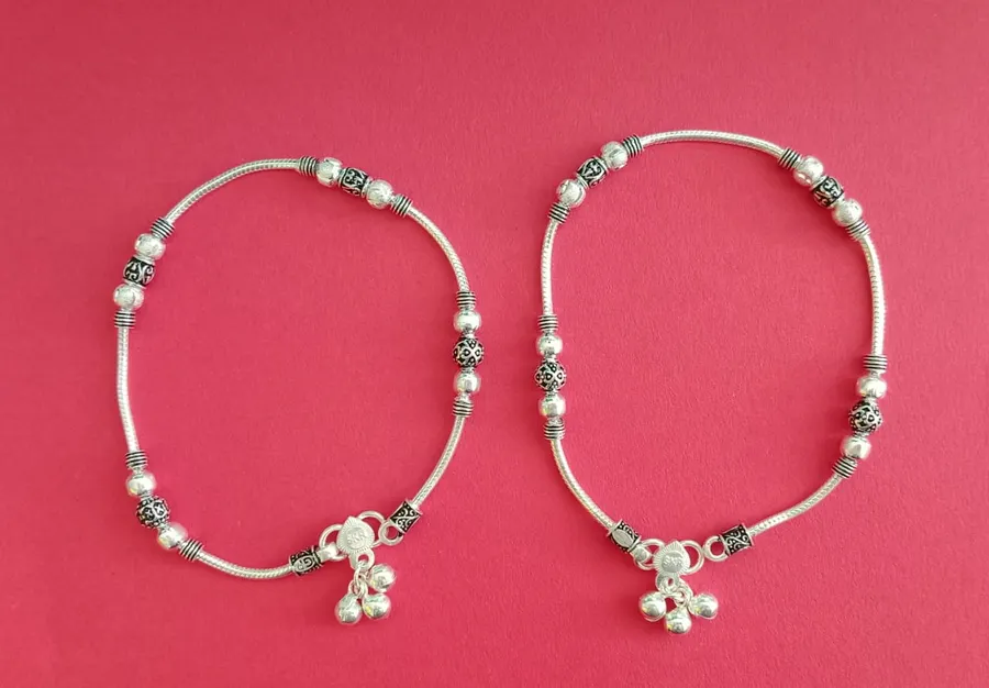 Traditional Oxidised Silver Anklet Set