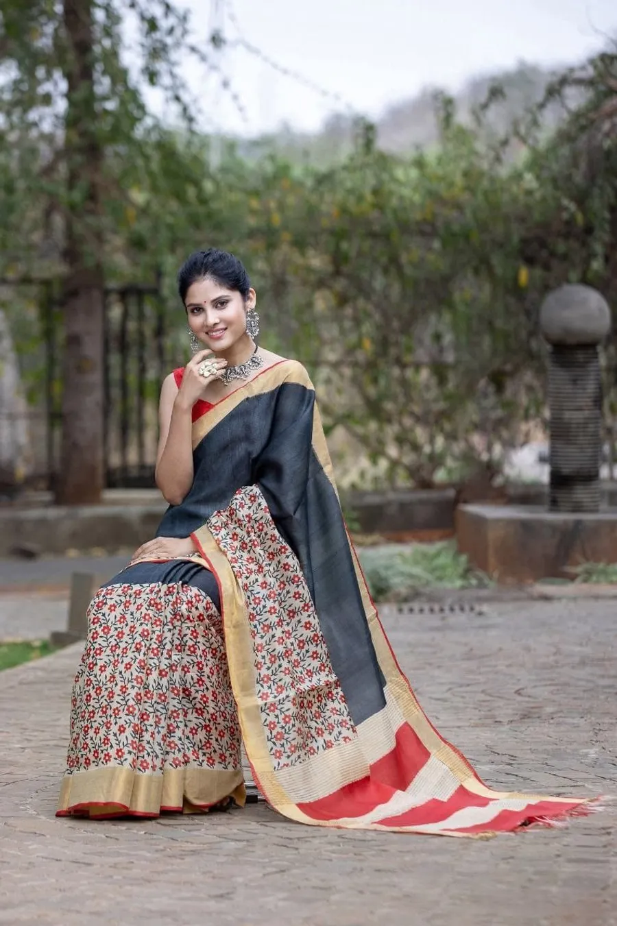 Dream Flare Kalamkari Tussar Silk Saree