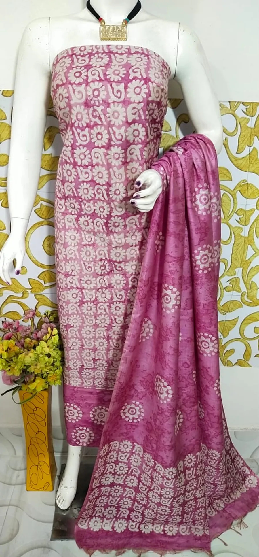 Royal Katan Silk Suit with Traditional Salab Batik