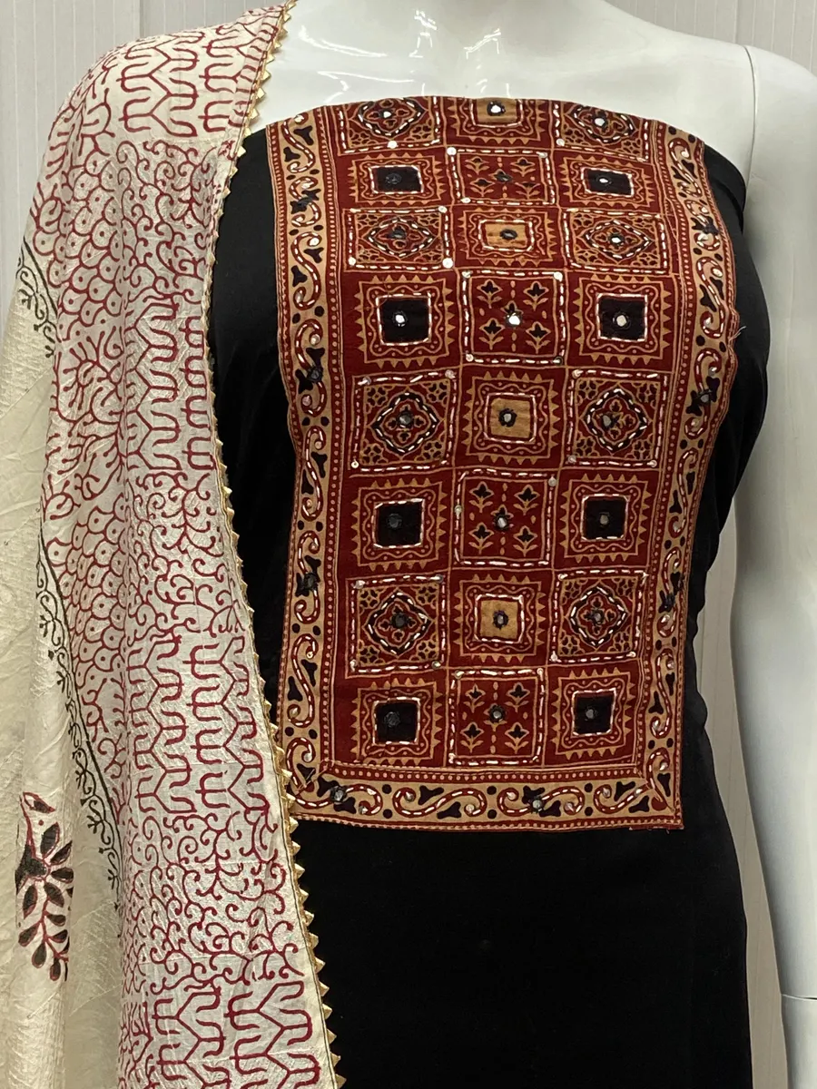 High-Quality Glaze Cotton With Ajrakh Print Salwar