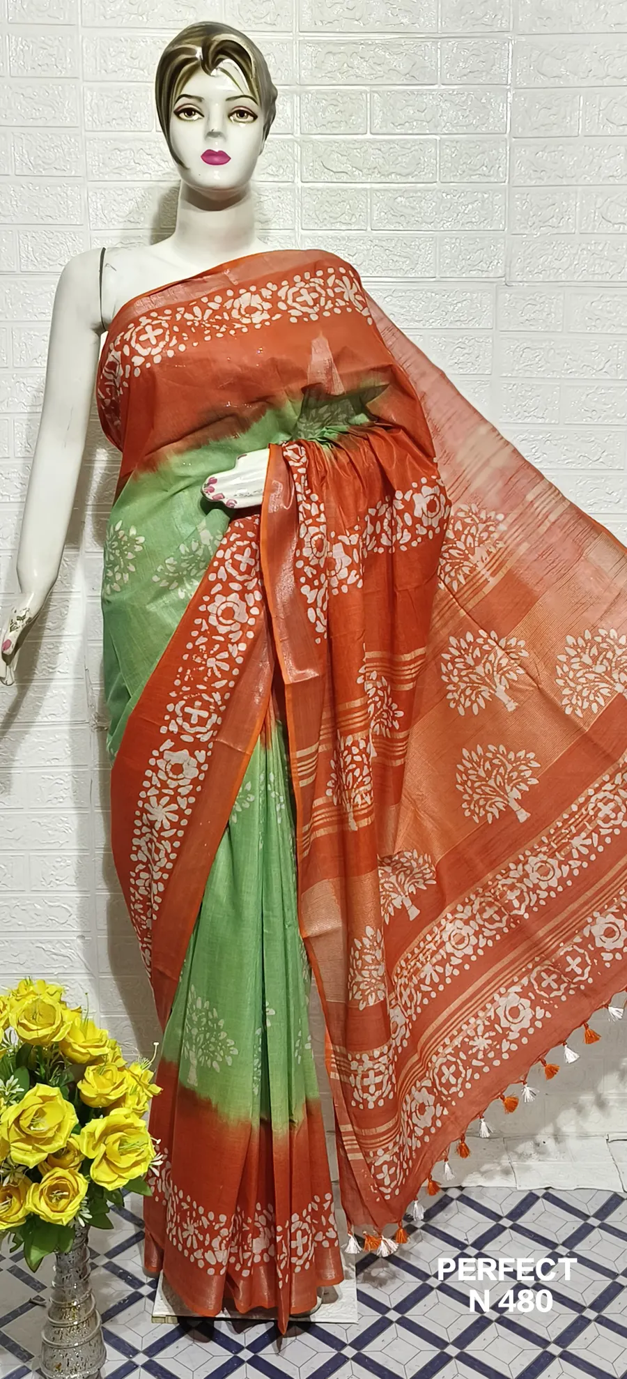 Pure Cotton Slub Saree with Traditional Batik Print