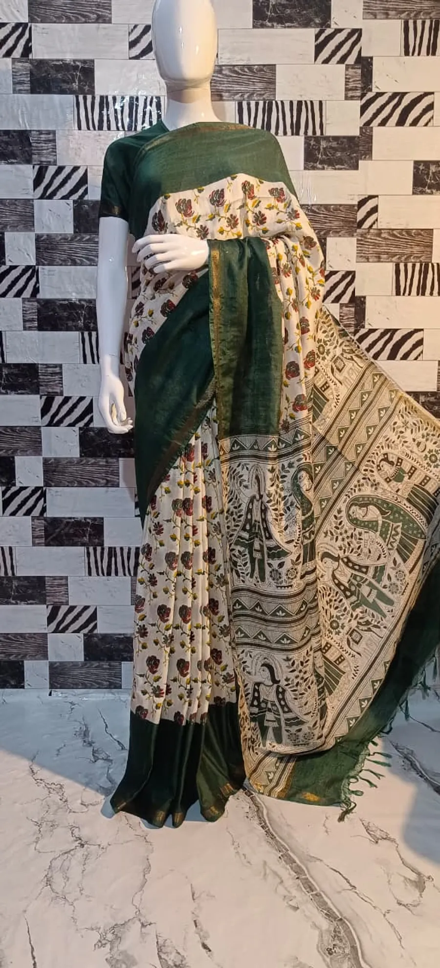 Exquisite Katan Silk Saree with Traditional Madhubani Print – Handcrafted Elegance for Every Occasion