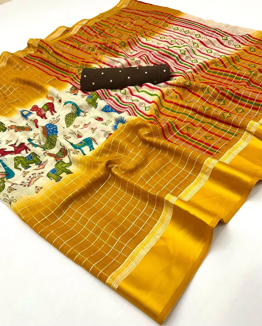 Elegant Soft Moss Chex Weaving Saree
