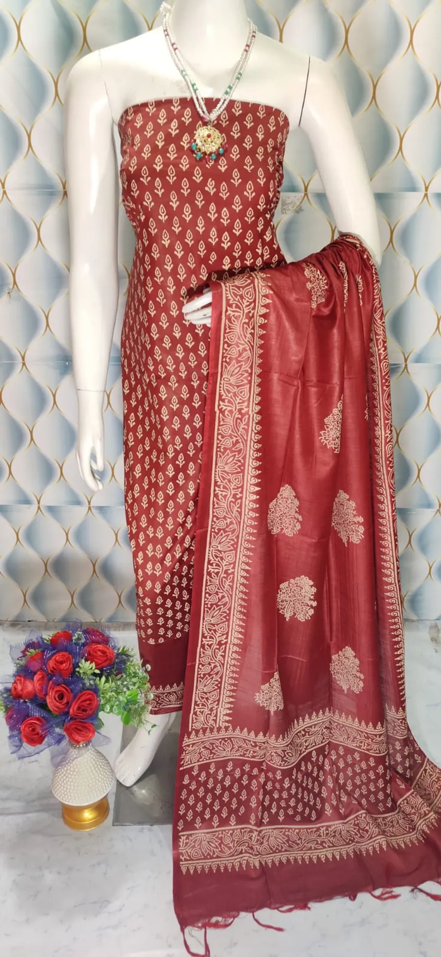 Katan Silk Full Suit – Block Printed Salwar