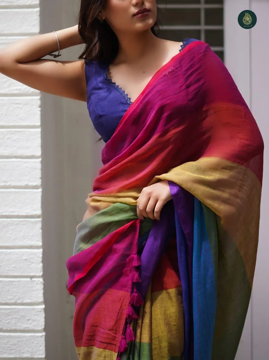 Women's Soft Cotton Saree, Without Blouse Piece, MultiColours