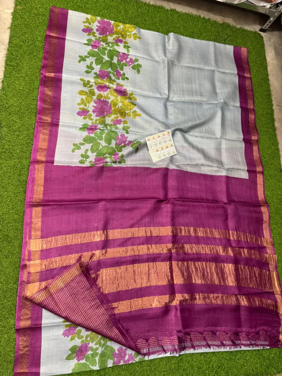Premium Tussar Silk Printed Saree with Silk Mark Certification
