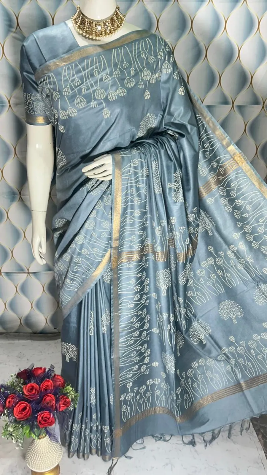 Beautifully Crafted Katan Viscose Silk Hand Block Print Saree