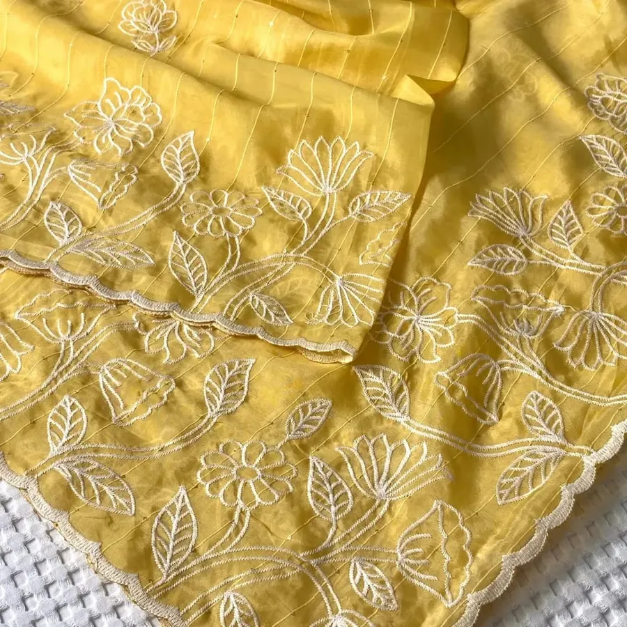 Premium Quality Soft Feel Organza Saree with White Thread Work