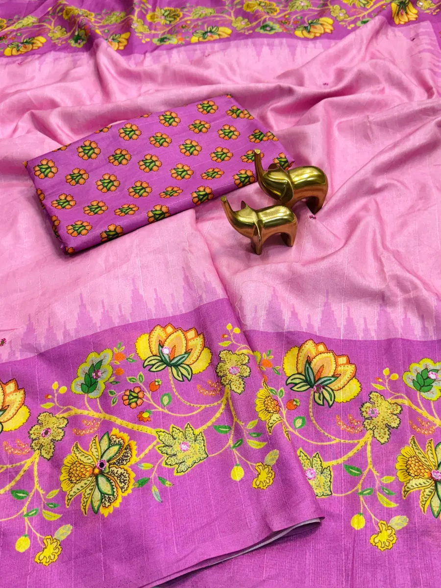 Tussar Silk Saree with Flower Digital Print