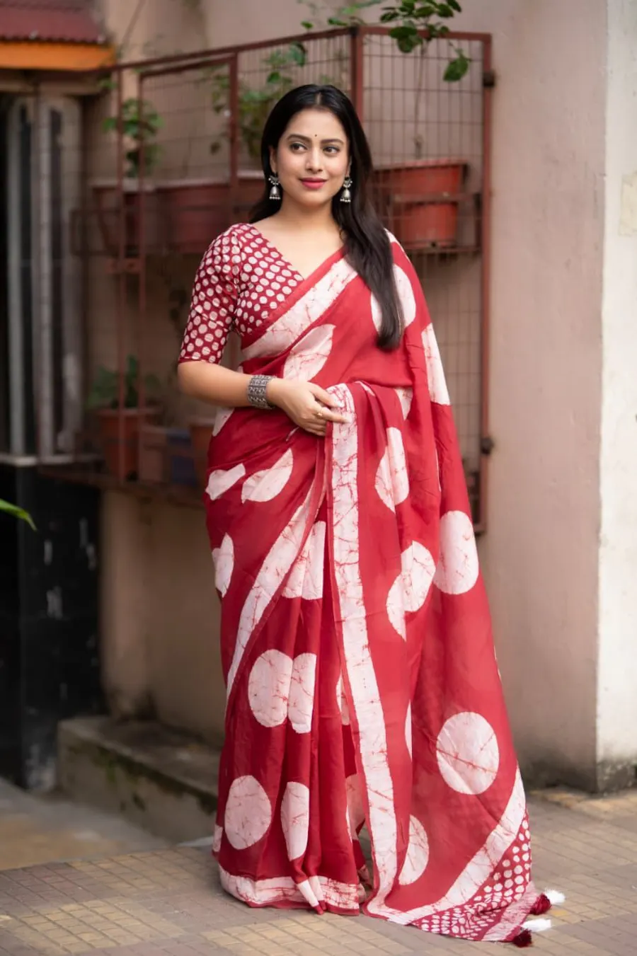 Pure Chanderi Cotton With Hand Batik Polka Designs